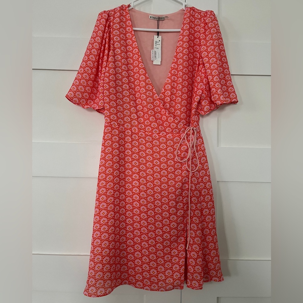 NWT Alice + Olivia Sandra Floral Wrap Mini Dress STAMP ENGLISH ROSE Size 10